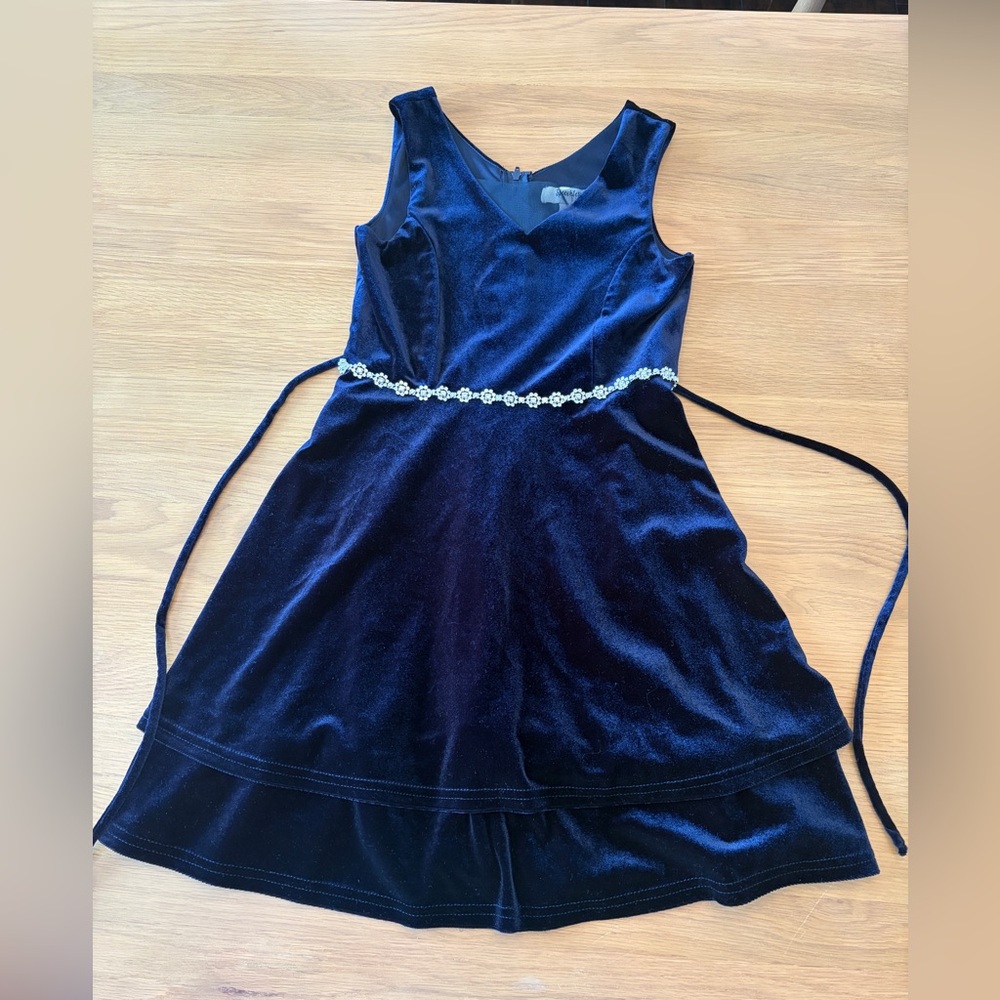 Speechless Girls Velvet Party Dress in Navy with Beaded Waist